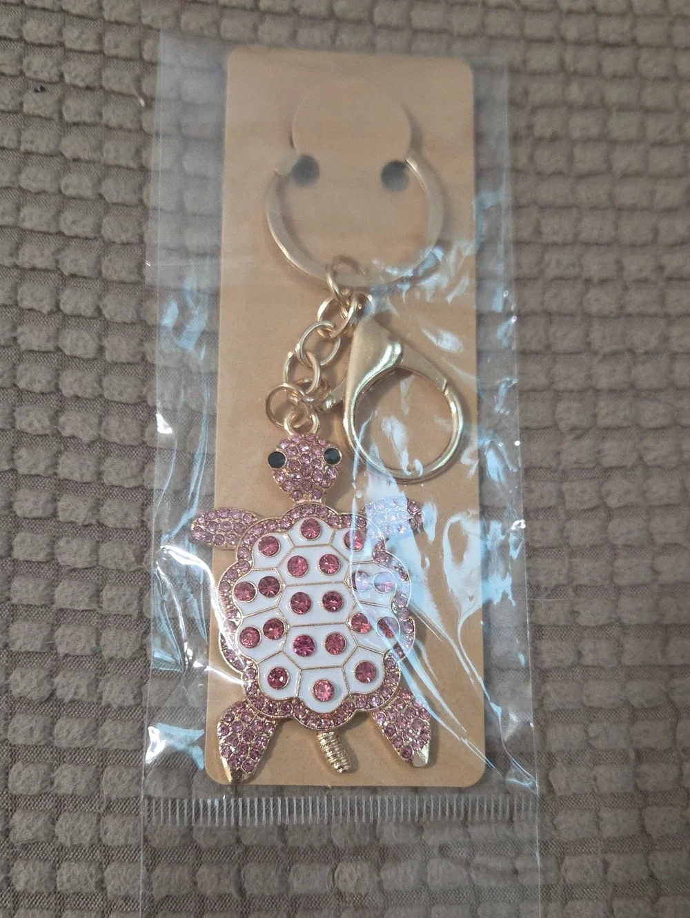NWT Turtle Keychain/Bag Charm with Pink Crystals, White and Black Enamel